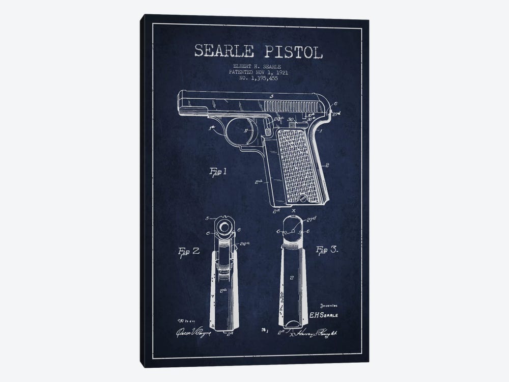 Searle Pistol Navy Blue Patent Blueprint by Aged Pixel 1-piece Canvas Art