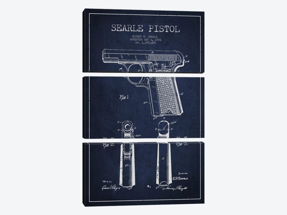 Searle Pistol Navy Blue Patent Blueprint by Aged Pixel 3-piece Canvas Wall Art