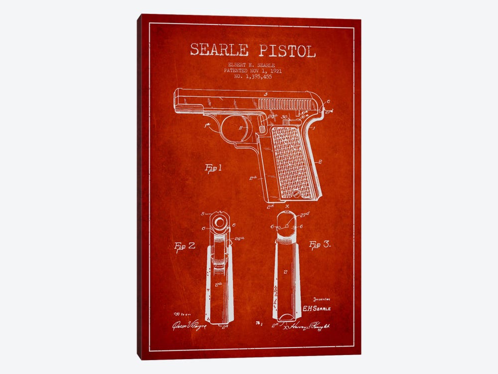 Searle Pistol Red Patent Blueprint by Aged Pixel 1-piece Art Print