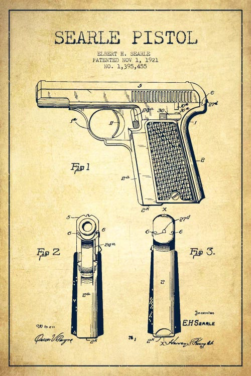 Searle Pistol Vintage Patent Blueprint by Aged Pixel wall art