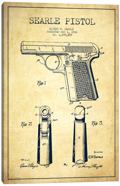Searle Pistol Vintage Patent Blueprint Canvas Art Print - Aged Pixel: Weapons