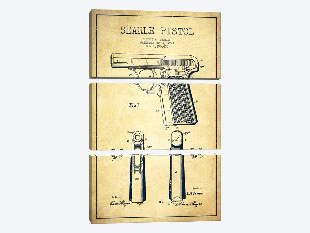 Searle Pistol Vintage Patent Blueprint by Aged Pixel 3-piece Canvas Artwork