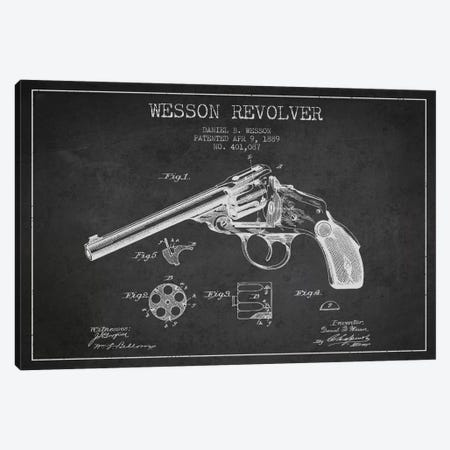 Wesson Revolver Charcoal Patent Blueprint Canvas Print #ADP1309} by Aged Pixel Art Print