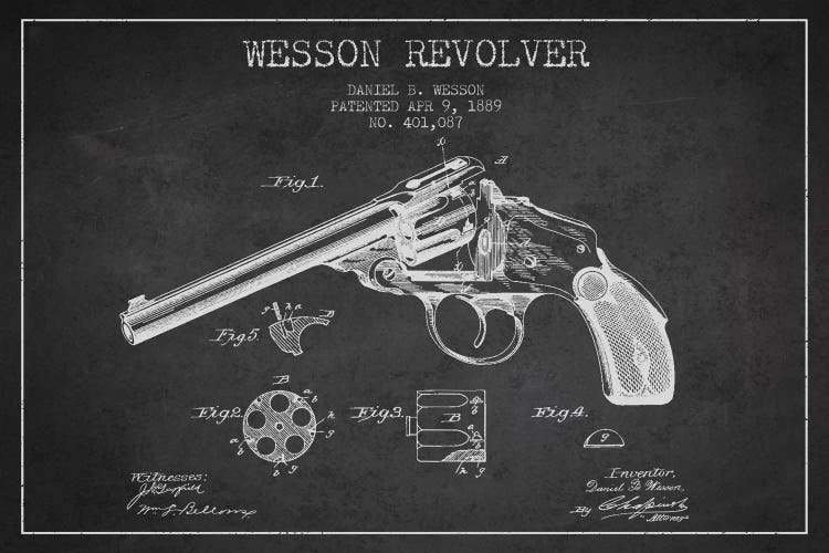 Wesson Revolver Charcoal Patent Blueprint