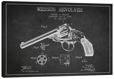 Wesson Revolver Charcoal Patent Blueprint Canvas Art Print - Weapon Blueprints