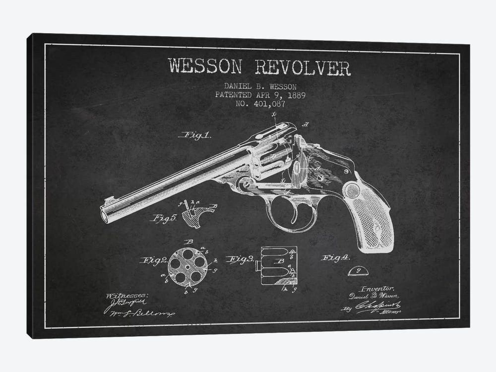 Wesson Revolver Charcoal Patent Blueprint by Aged Pixel 1-piece Canvas Art Print
