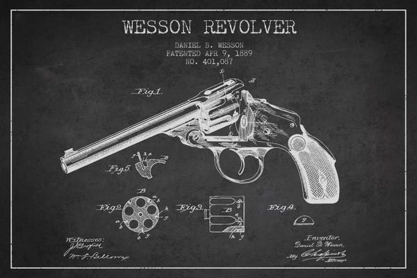 Weapon Blueprints: Wesson Revolver Charcoal Patent Blueprint by Aged Pixel