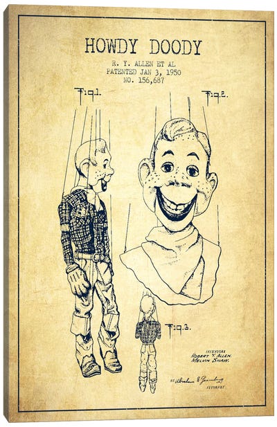 Howdy Doody Vintage Patent Blueprint Canvas Art Print - Toy & Game Blueprints