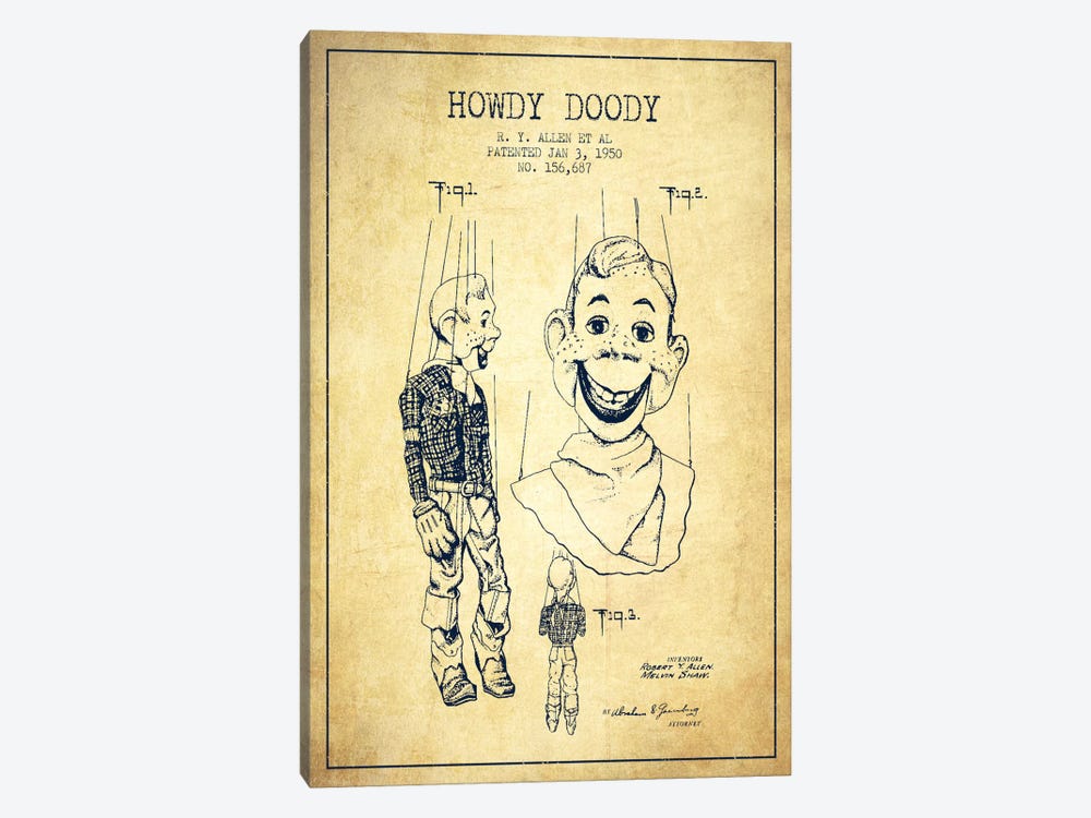 Howdy Doody Vintage Patent Blueprint by Aged Pixel 1-piece Canvas Print