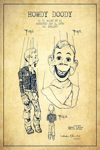 Toy & Game Blueprints: Howdy Doody Vintage Patent Blueprint by Aged Pixel