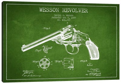Wesson Revolver Green Patent Blueprint Canvas Art Print - Aged Pixel: Weapons