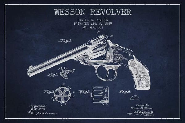 Weapon Blueprints: Wesson Revolver Navy Blue Patent Blueprint by Aged Pixel