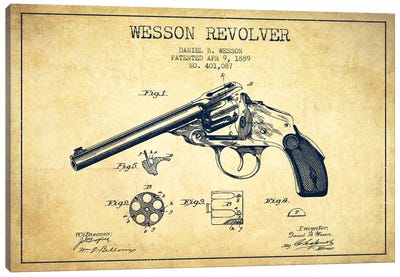 Wesson Revolver Vintage Patent Blueprint Canvas Art Print - Weapons & Artillery Art