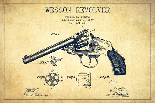 Wesson Revolver Vintage Patent Blueprint