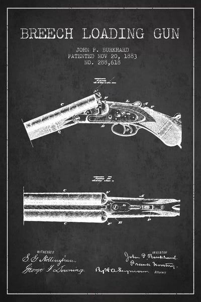 Burkhard Breech Gun Charcoal Patent Blueprint by Aged Pixel metal wall art
