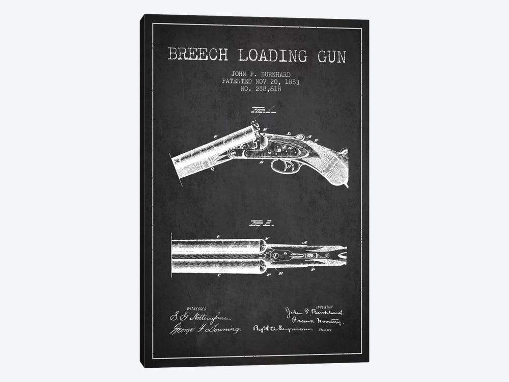 Burkhard Breech Gun Charcoal Patent Blueprint by Aged Pixel 1-piece Canvas Print