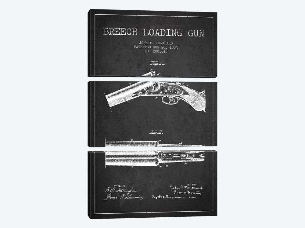 Burkhard Breech Gun Charcoal Patent Blueprint by Aged Pixel 3-piece Canvas Print