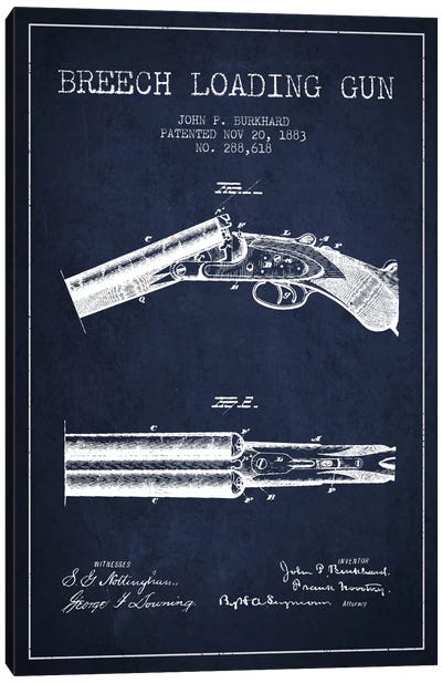 Burkhard Breech Gun Navy Blue Patent Blueprint Canvas Art Print - Weapon Blueprints
