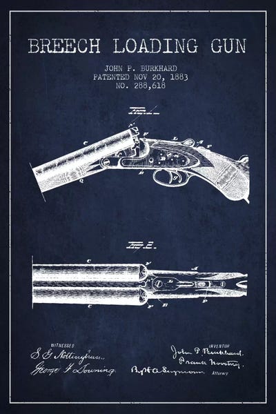 Weapon Blueprints: Burkhard Breech Gun Navy Blue Patent Blueprint by Aged Pixel