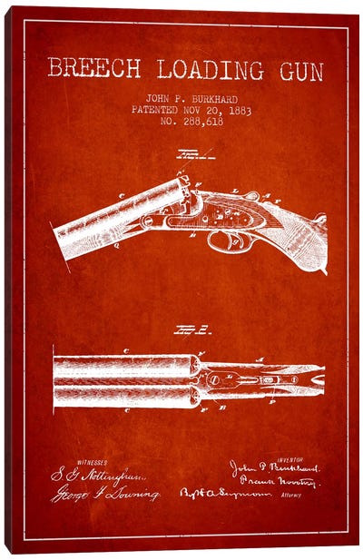 Burkhard Breech Gun Red Patent Blueprint Canvas Art Print - Weapons & Artillery Art