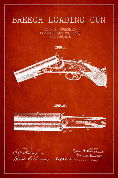 Weapon Blueprints: Burkhard Breech Gun Red Patent Blueprint by Aged Pixel