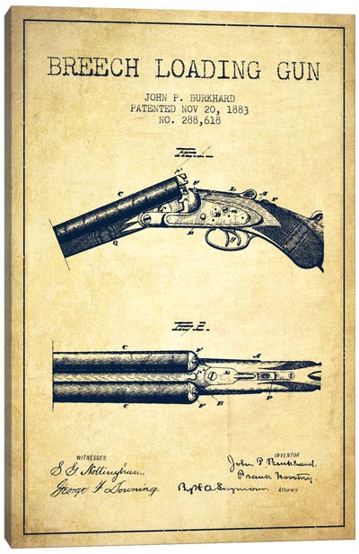 Burkhard Breech Gun Vintage Patent Blueprint Canvas Art Print - Weapons & Artillery Art