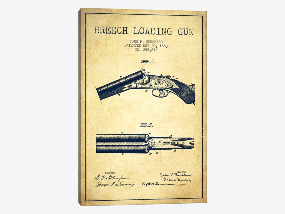 Burkhard Breech Gun Vintage Patent Blueprint by Aged Pixel 1-piece Canvas Print