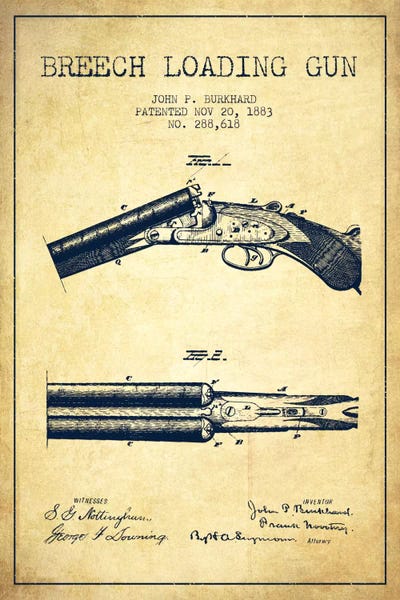 Aged Pixel: Burkhard Breech Gun Vintage Patent Blueprint by Aged Pixel