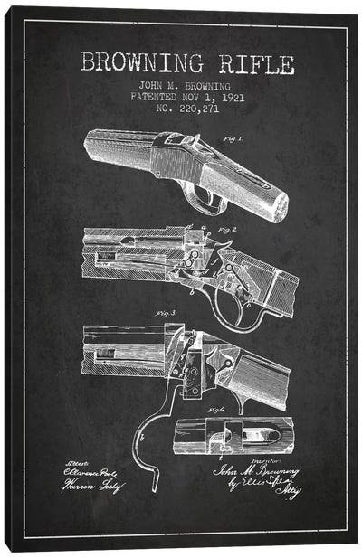Browning Rifle Charcoal Patent Blueprint Canvas Art Print - Aged Pixel: Weapons