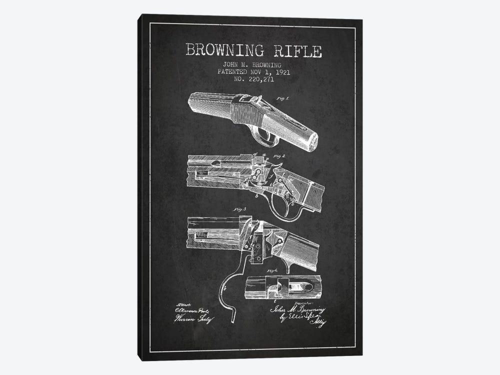 Browning Rifle Charcoal Patent Blueprint by Aged Pixel 1-piece Canvas Art