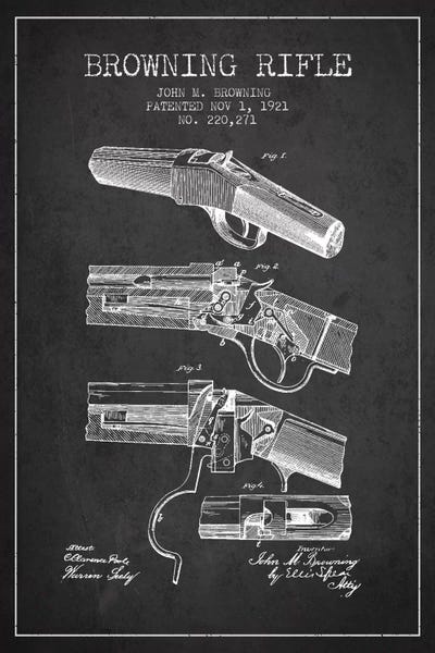 Aged Pixel: Browning Rifle Charcoal Patent Blueprint by Aged Pixel