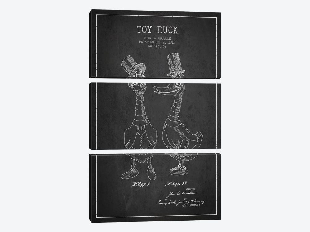 Male Duck Dark Patent Blueprint by Aged Pixel 3-piece Canvas Art