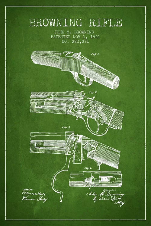 Browning Rifle Green Patent Blueprint by Aged Pixel wall art