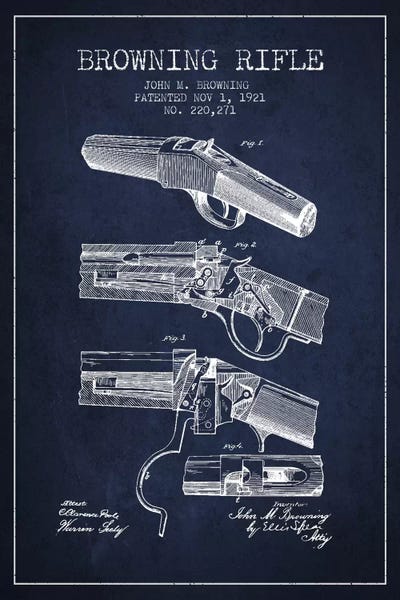 Weapon Blueprints: Browning Rifle Navy Blue Patent Blueprint by Aged Pixel