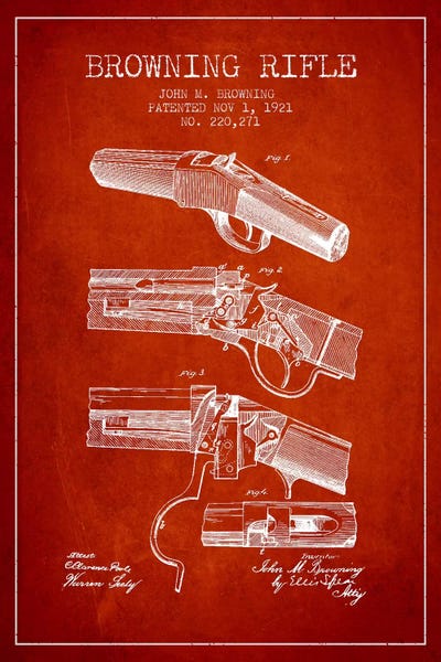 Weapon Blueprints: Browning Rifle Red Patent Blueprint by Aged Pixel