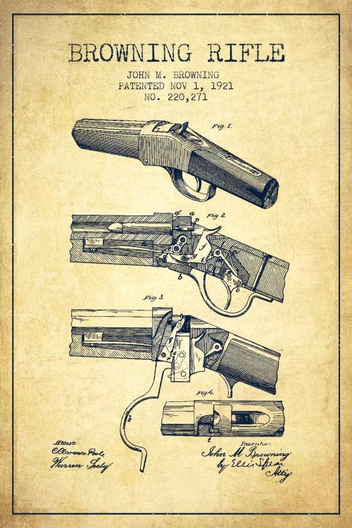 Browning Rifle Vintage Patent Blueprint