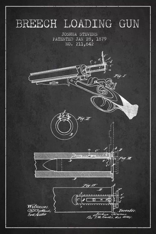 Stevens Breech Shotgun Gun Charcoal Patent Blueprint