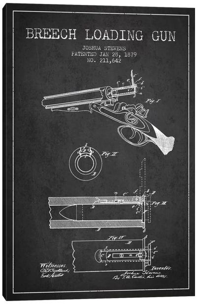 Stevens Breech Shotgun Gun Charcoal Patent Blueprint Canvas Art Print - Weapon Blueprints