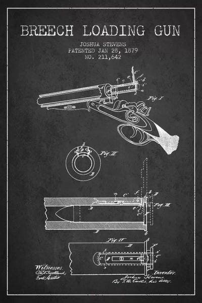 Weapon Blueprints: Stevens Breech Shotgun Gun Charcoal Patent Blueprint by Aged Pixel