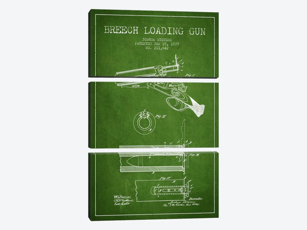 Stevens Breech Shotgun Green Patent Blueprint 3-piece Art Print