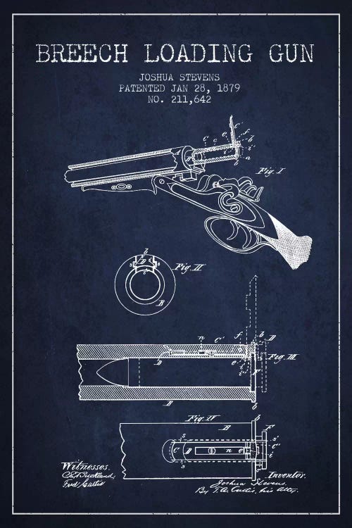 Stevens Breech Shotgun Navy Blue Patent Blueprint