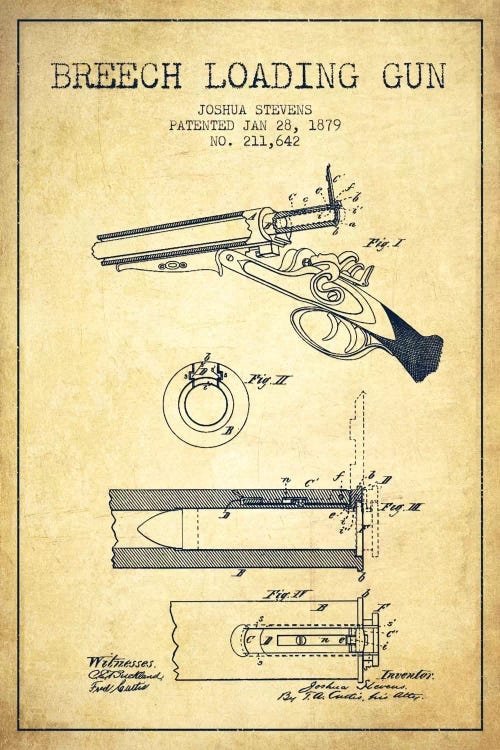 Stevens Breech Shotgun Vintage Patent Blueprint by Aged Pixel wall art