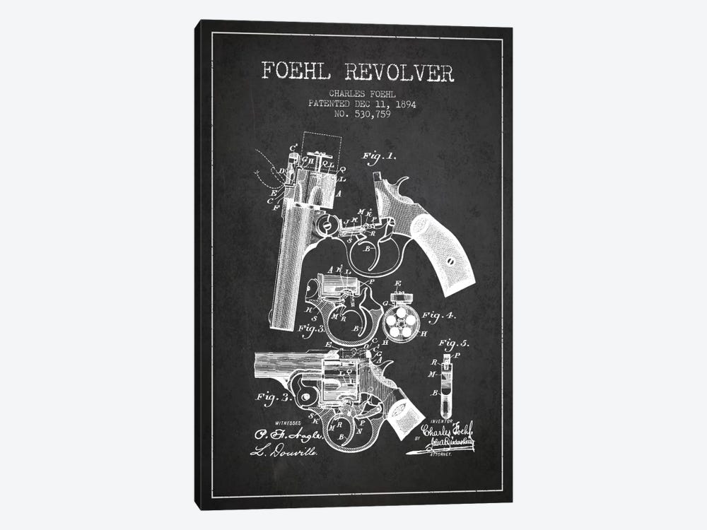 Foehl Revolver Charcoal Patent Blueprint by Aged Pixel 1-piece Canvas Print