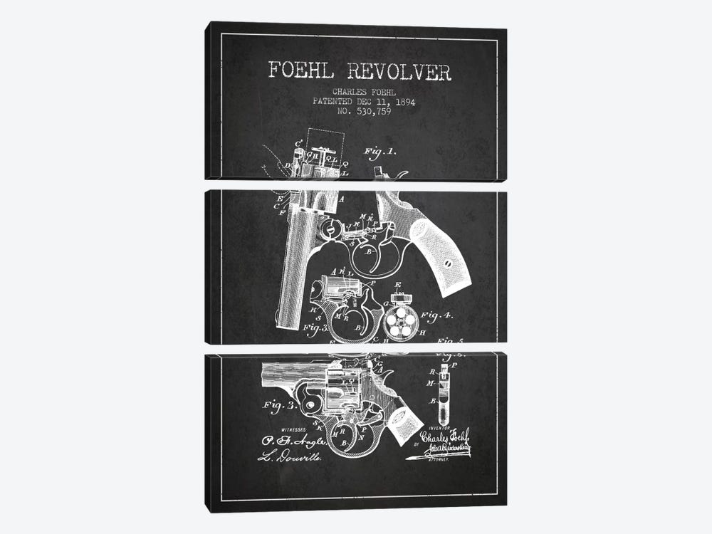 Foehl Revolver Charcoal Patent Blueprint by Aged Pixel 3-piece Canvas Print