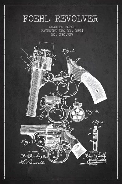 Weapon Blueprints: Foehl Revolver Charcoal Patent Blueprint by Aged Pixel