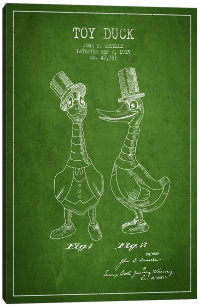 Male Duck Green Patent Blueprint Canvas Art Print - Toys & Collectibles