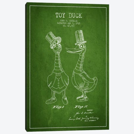 Male Duck Green Patent Blueprint Canvas Print #ADP132} by Aged Pixel Art Print