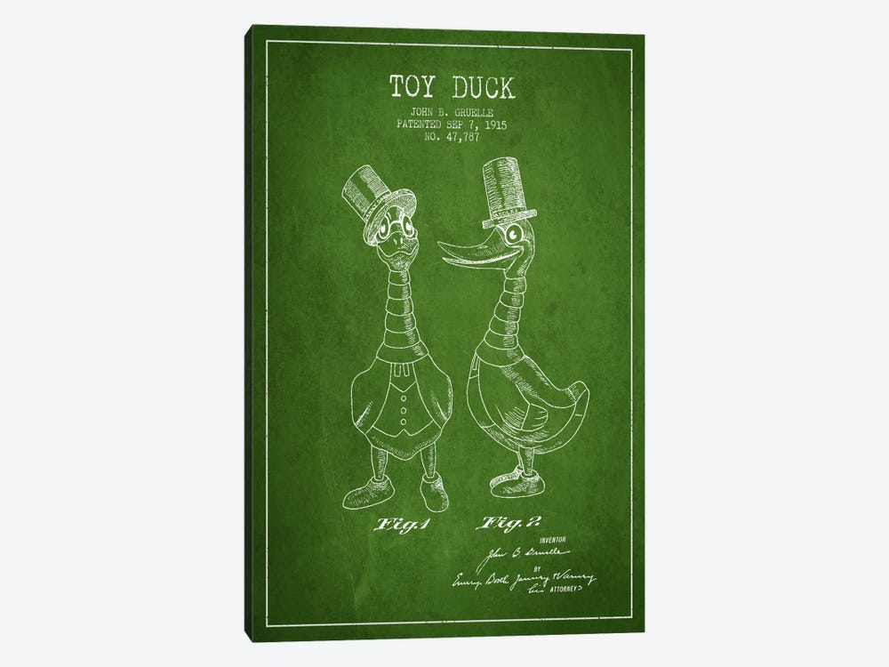 Male Duck Green Patent Blueprint by Aged Pixel 1-piece Canvas Art Print