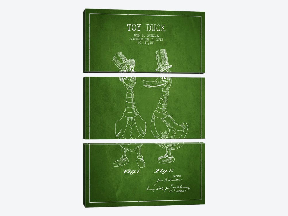 Male Duck Green Patent Blueprint by Aged Pixel 3-piece Art Print
