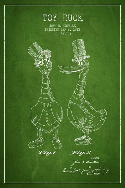 Toy & Game Blueprints: Male Duck Green Patent Blueprint by Aged Pixel